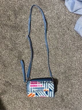 Vera Bradley Blue Multicolor Geometric Crossbody Wallet